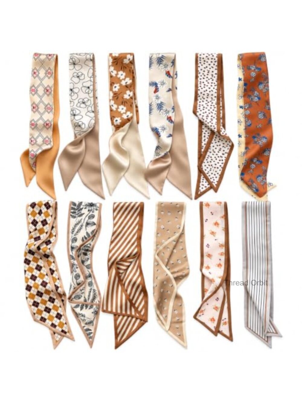 12 Pack Women's Fashion Scarves Silky Soft Polyester Neck Hair Bag Scarf Set